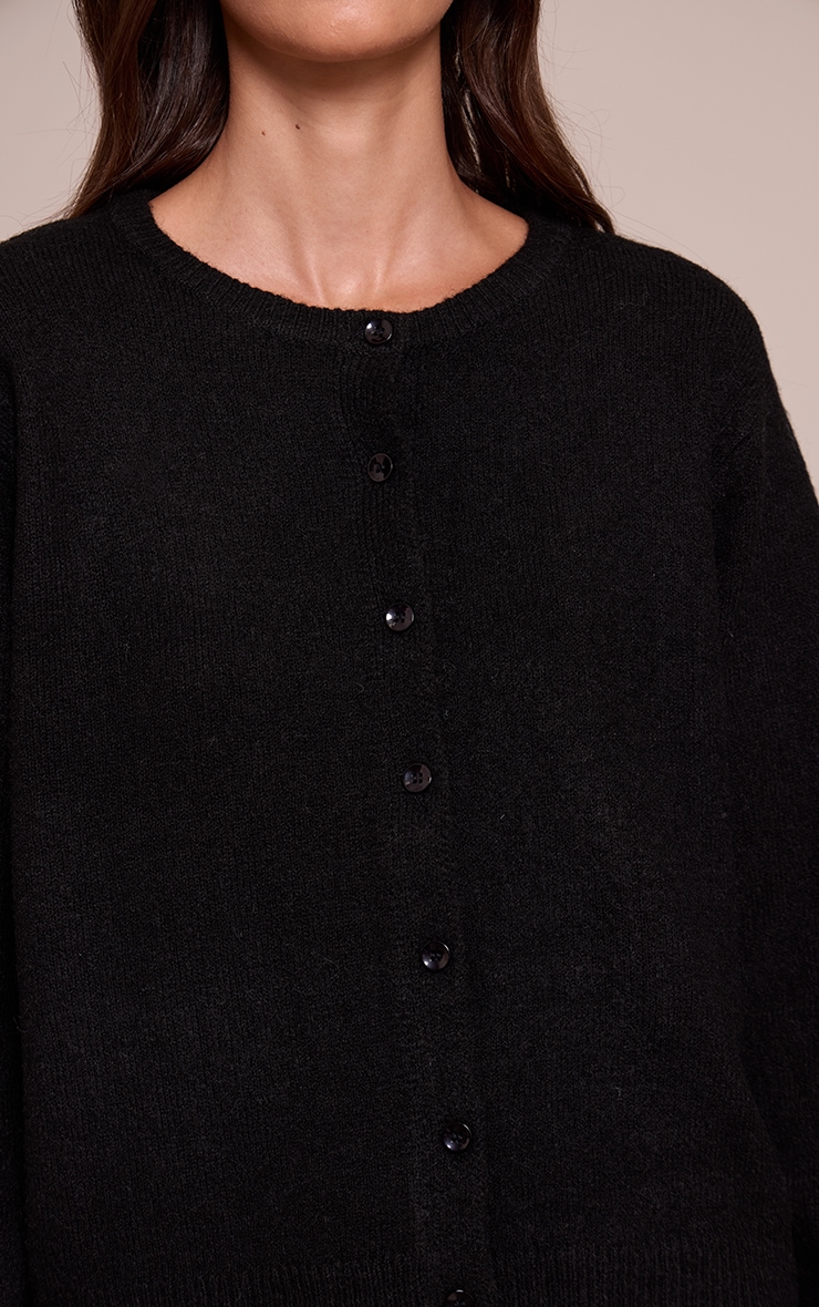 Black Round Neck Knit Cardigan image 4
