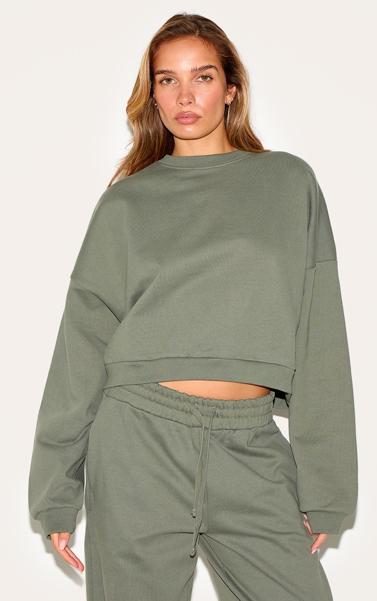 Sweat deluxe vert olive à épaules carrées image 1