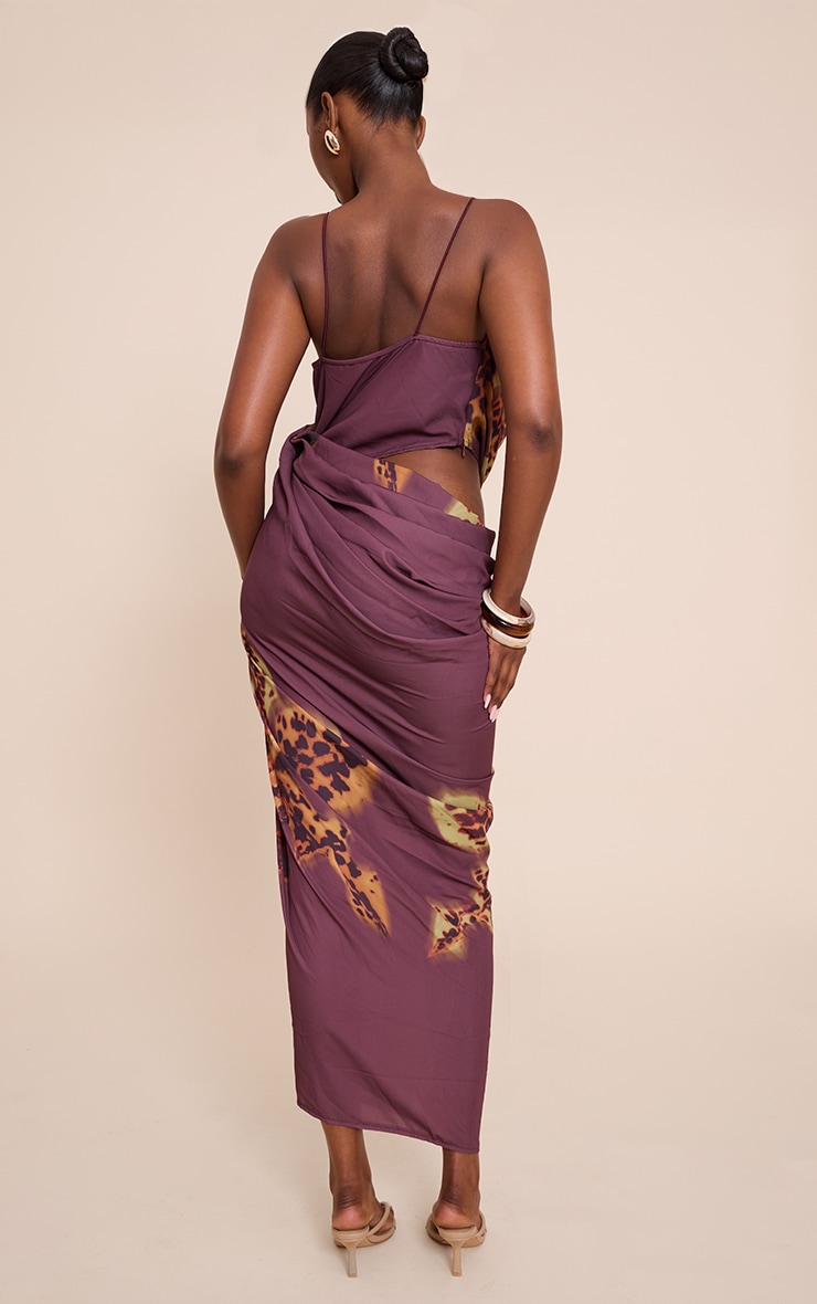 Purple Floral Chiffon Drape Cut Out Midaxi Dress image 2