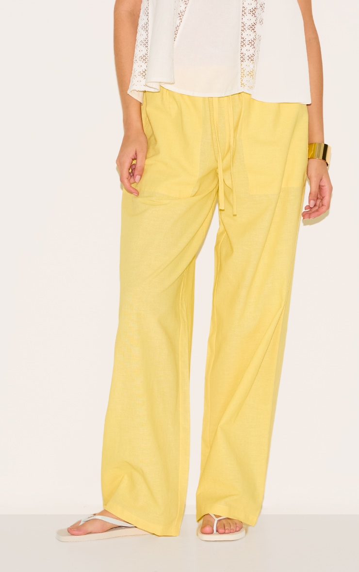 Lemon Cotton Linen Look Drawstring Waist Pants image 2