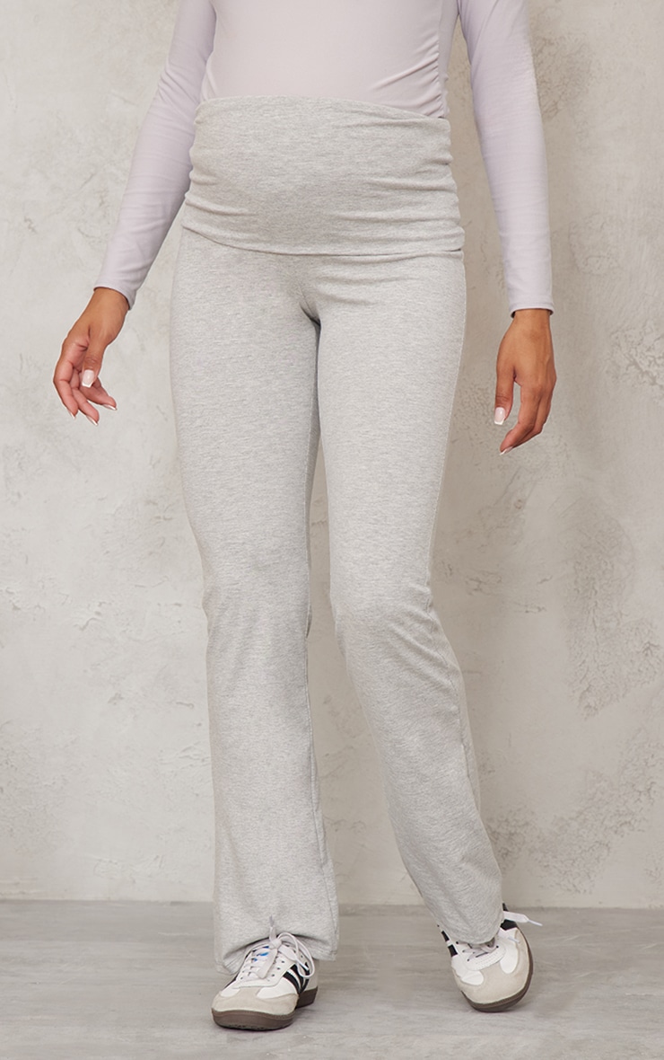 Maternity Grey Marl Fold Over Flared Leggings image 2