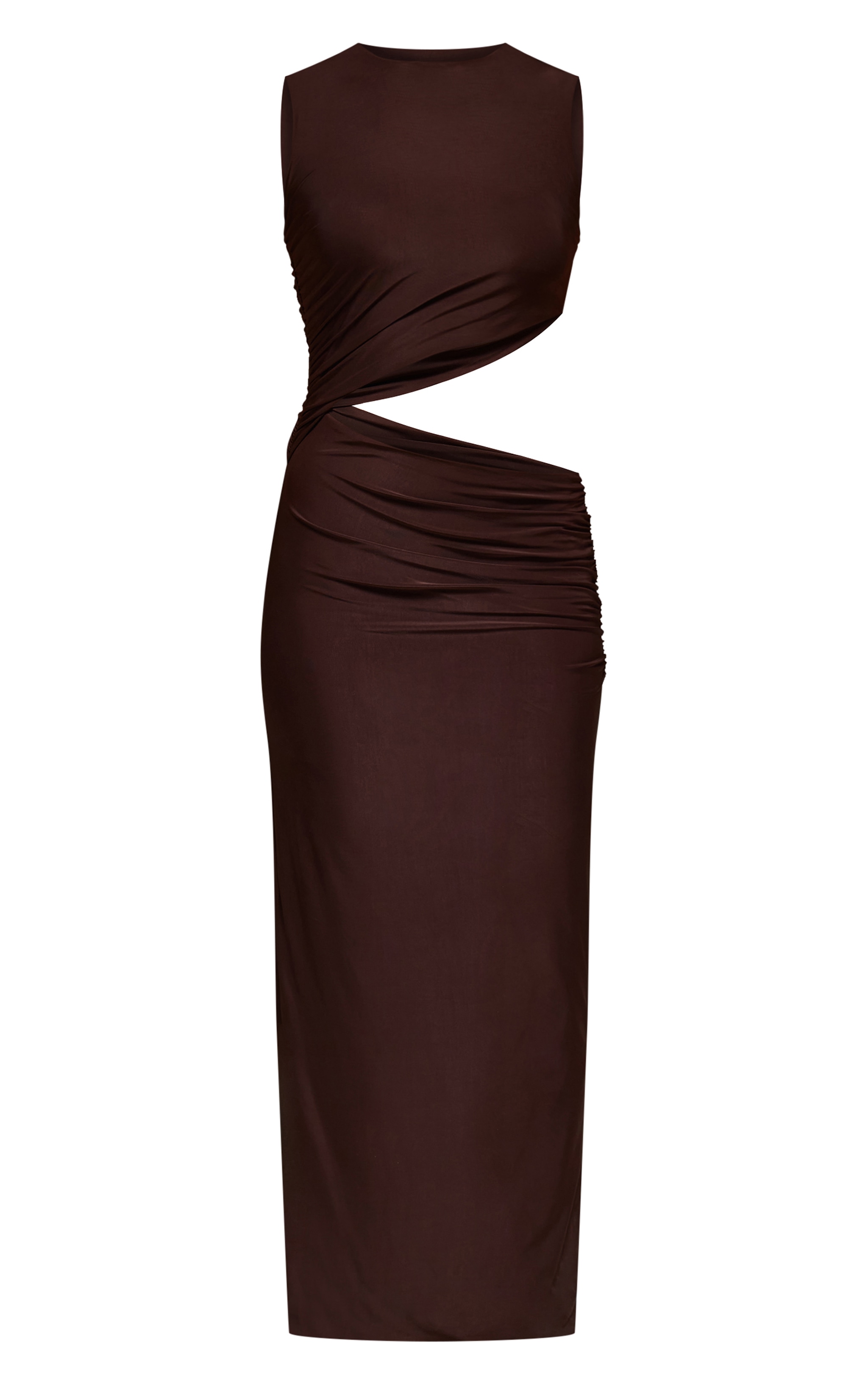 Chocolate Double Layer Slinky Cut Out Maxi Dress image 5
