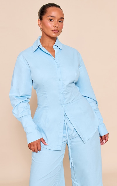 Shape blue Lace Up Cinched Back Button Front Shirt