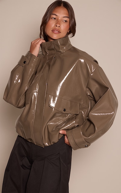 Olive High Shine Funnel Neck Jacket
