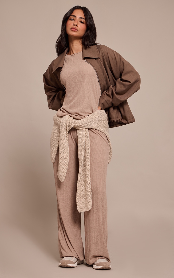 Petite Taupe Sheer Textured Flowy Top image 3
