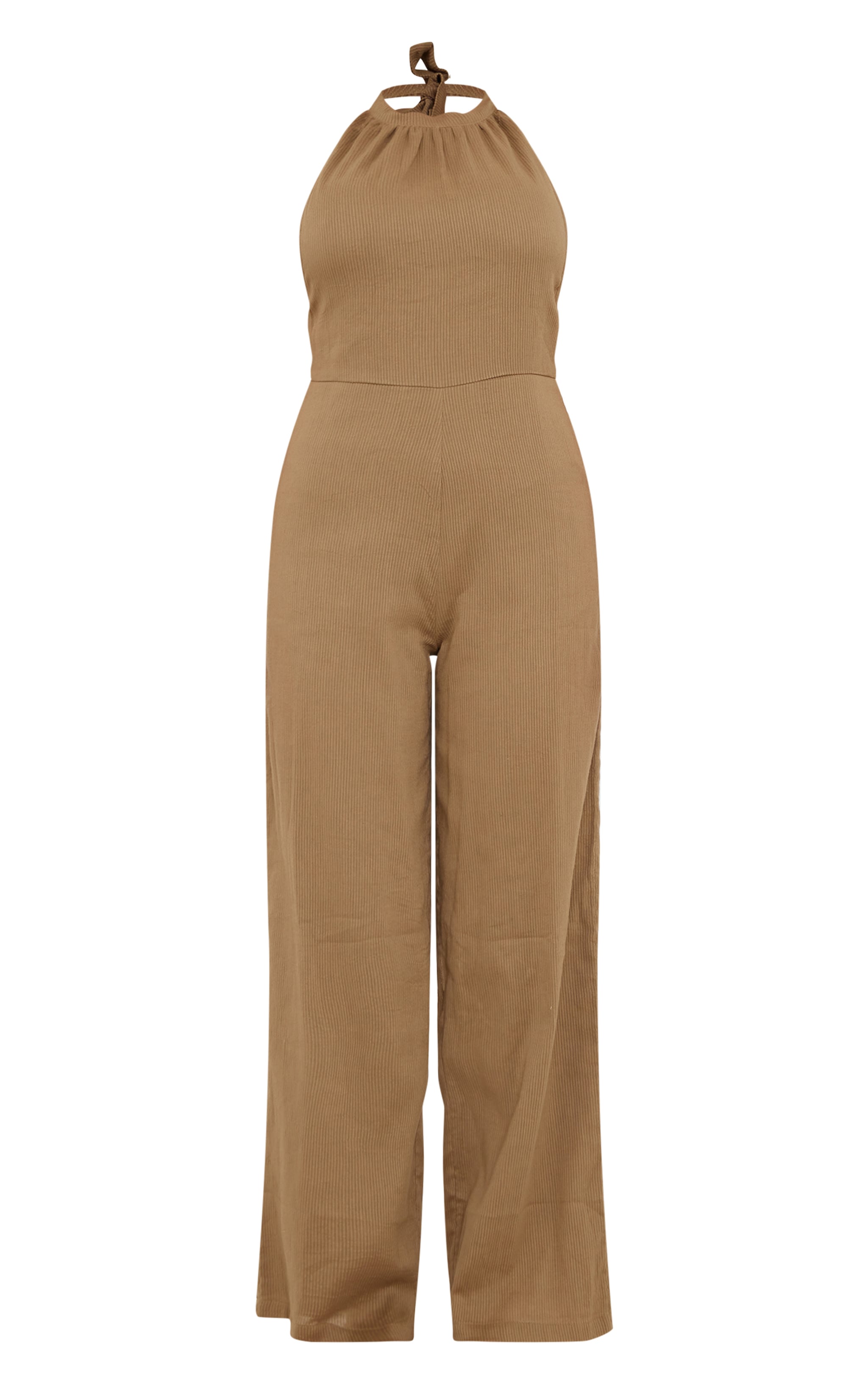 Taupe Textured Halterneck Low Back Jumpsuit image 3