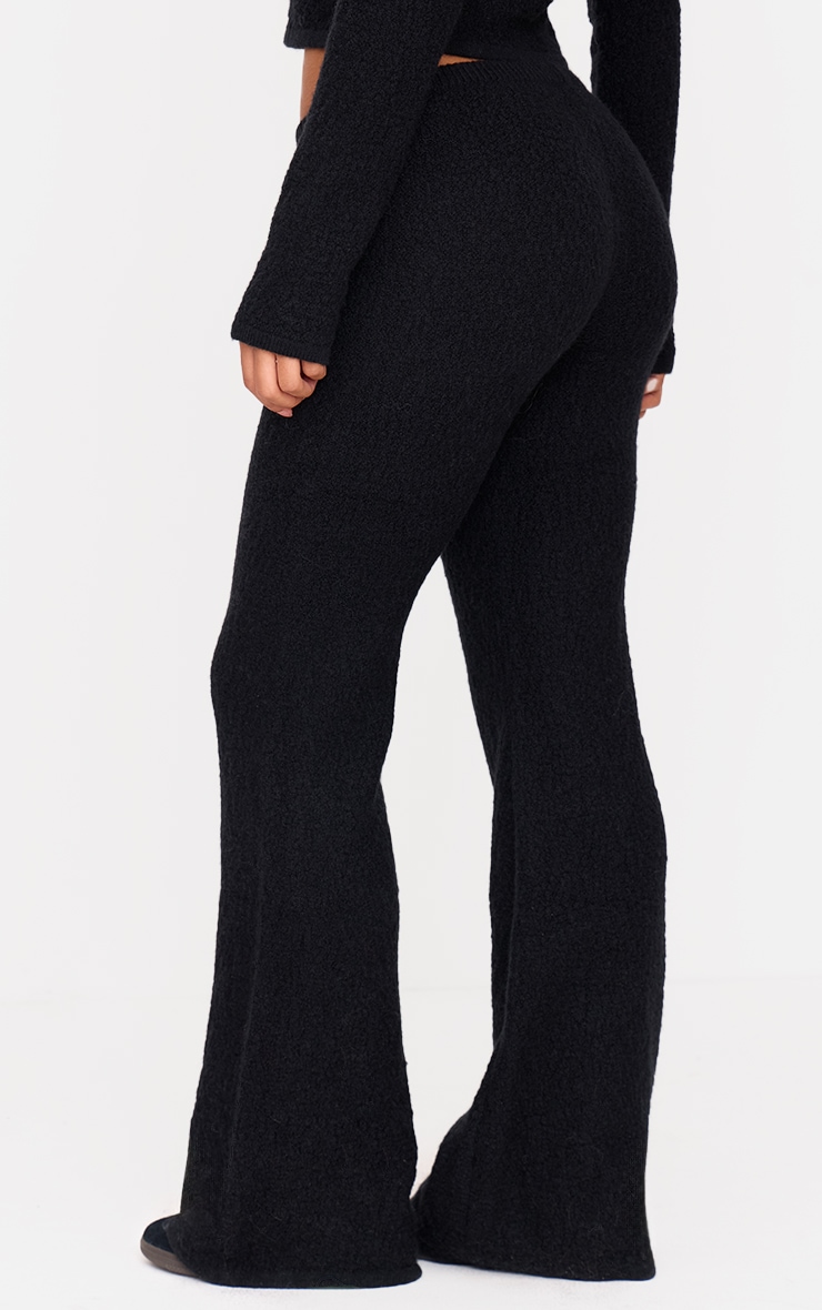 Black Bobble Knit Drawstring Waist Wide Leg Pants image 3
