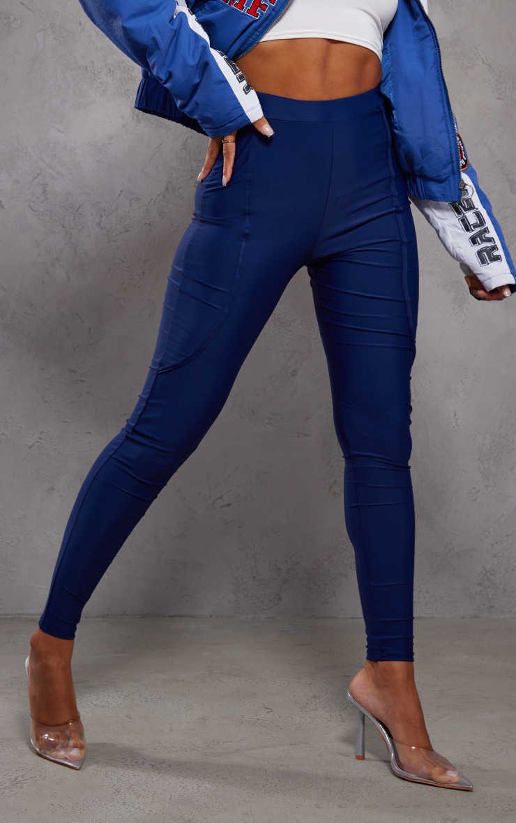 Navy Sport High Waisted Seam Detail Gym Leggings image 2