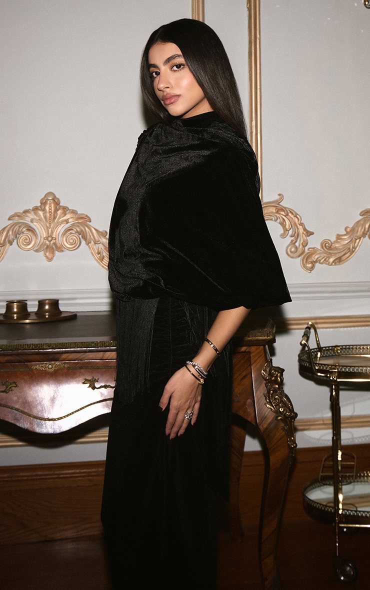 Black Velvet Extreme High Neck Ruched Maxi Dress image 4