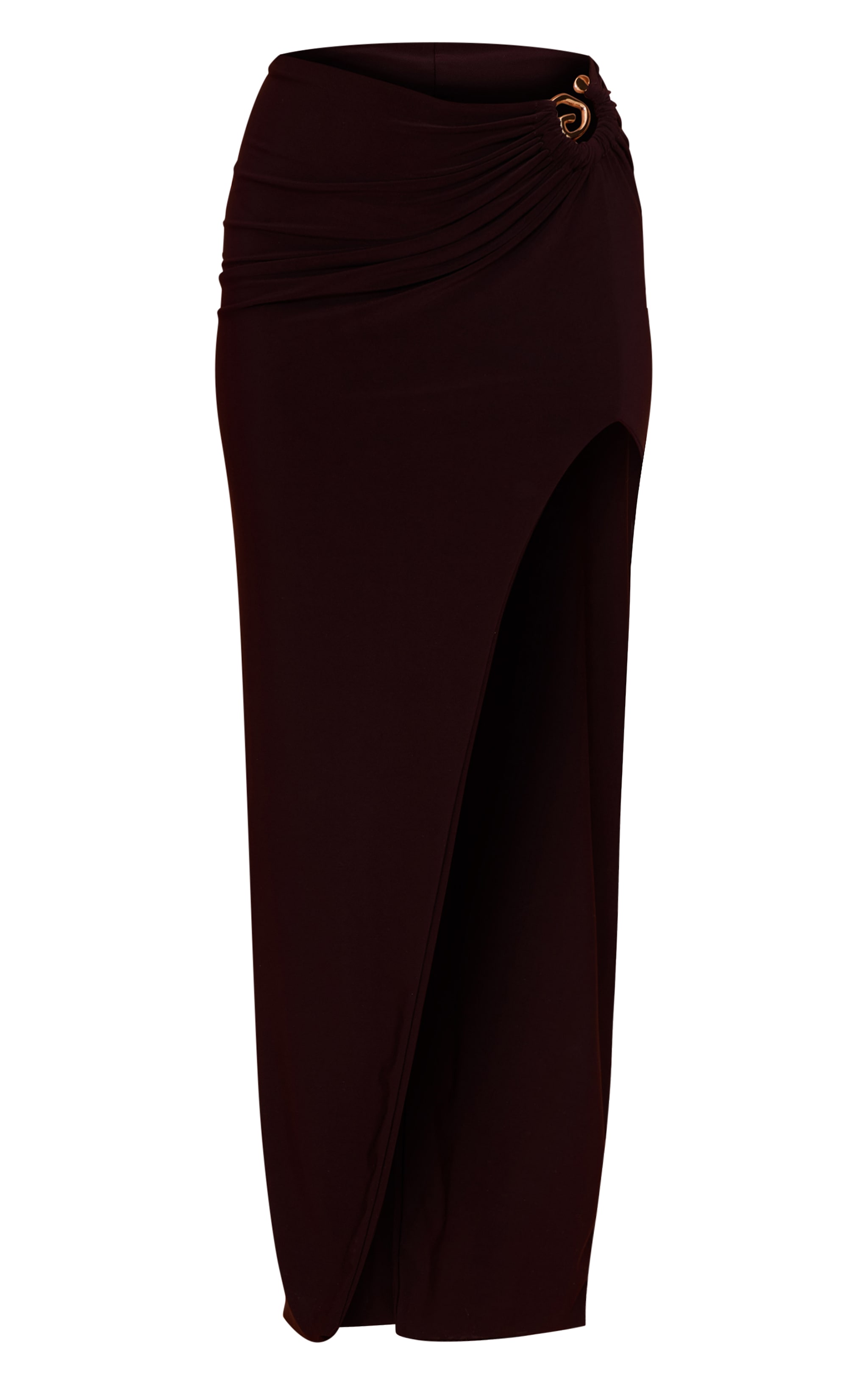 Dark Chocolate Stretch Chiffon Trim Detail Maxi Skirt image 5