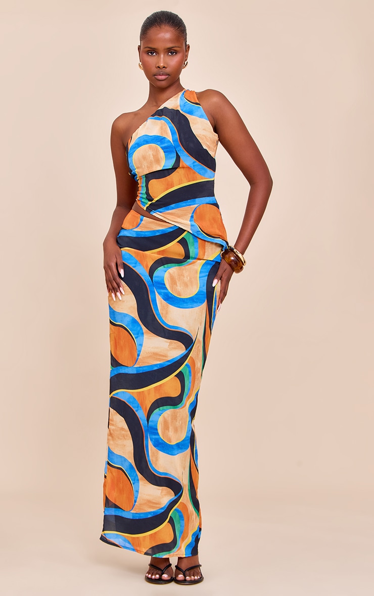 Jupe longue en mousseline de soie multicolore abstrait image 1
