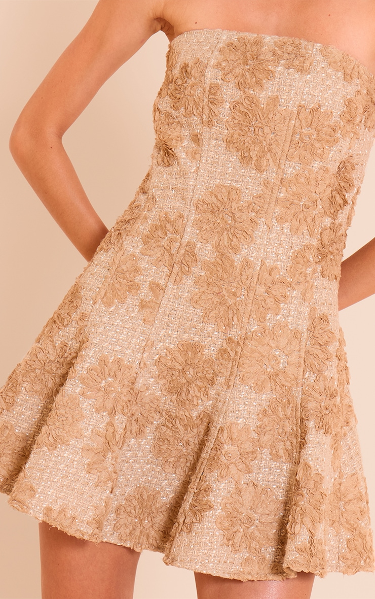 Robe patineuse en jacquard bouclé taupe fleuri image 4