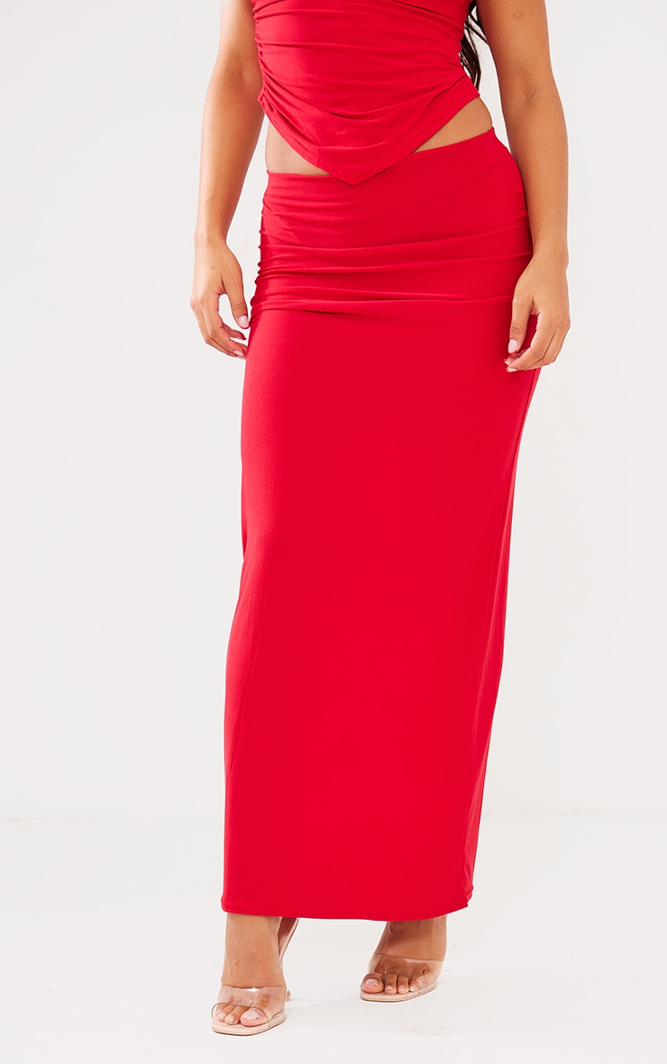 Red Soft Touch Low Rise Maxi Skirt image 2