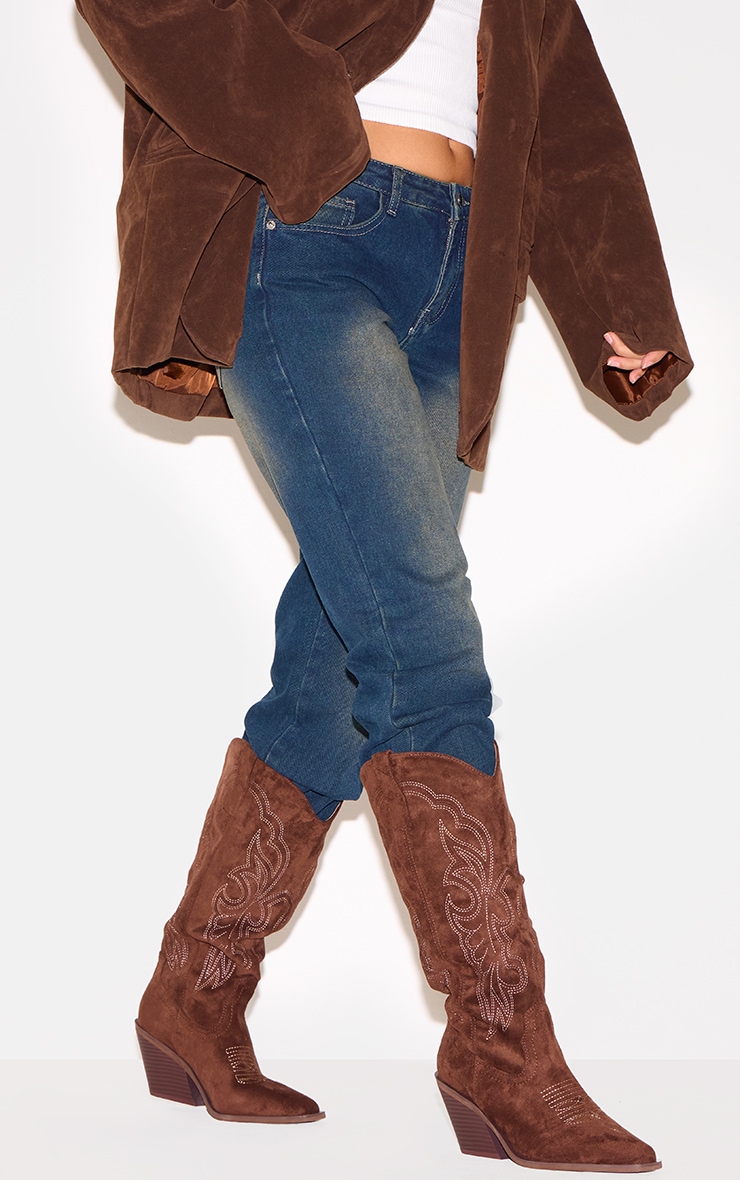 Cocoa Faux Leather Western Style Tall Boots
