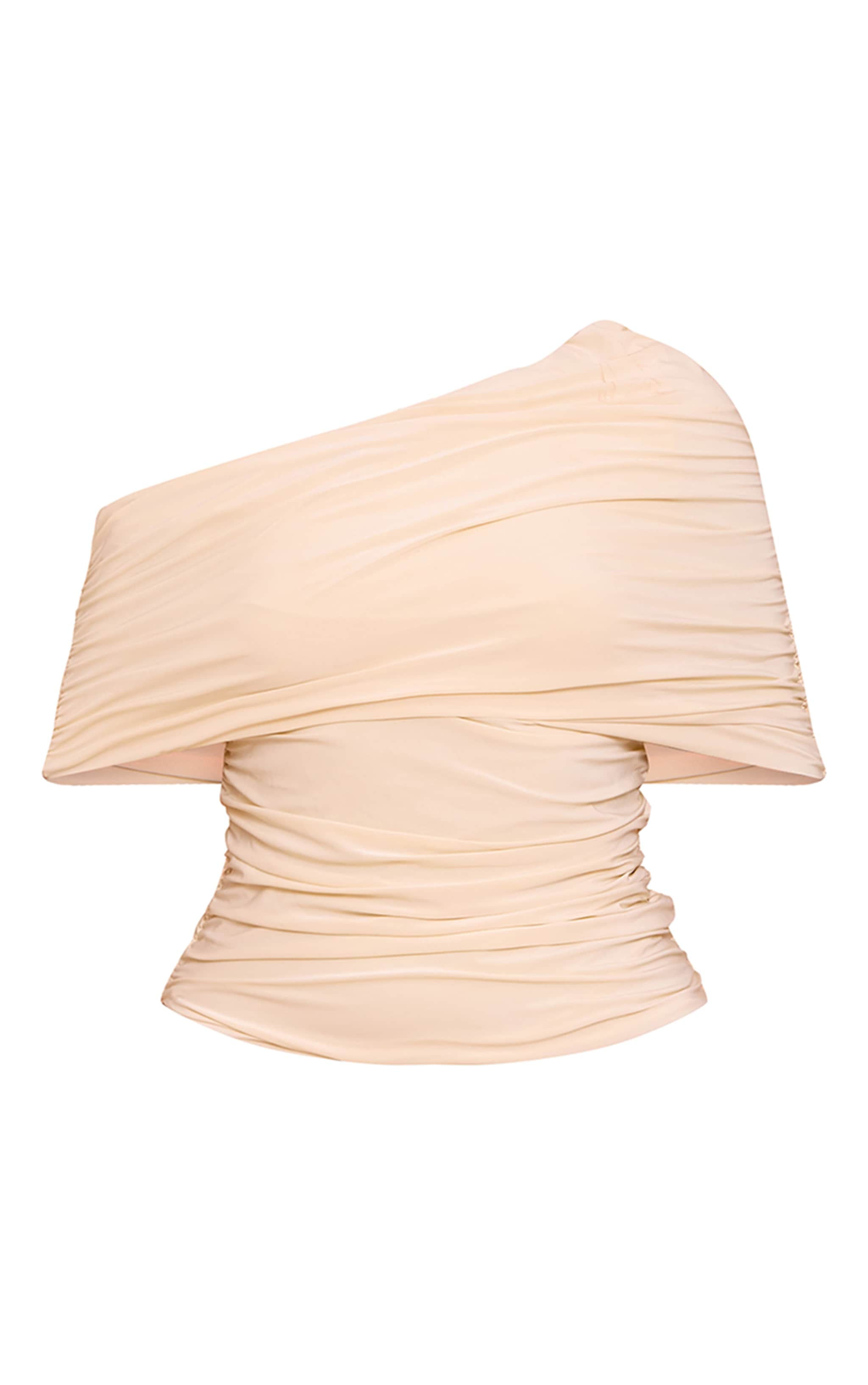 Cream Double Layer Slinky Ruched Bardot Long Top image 5
