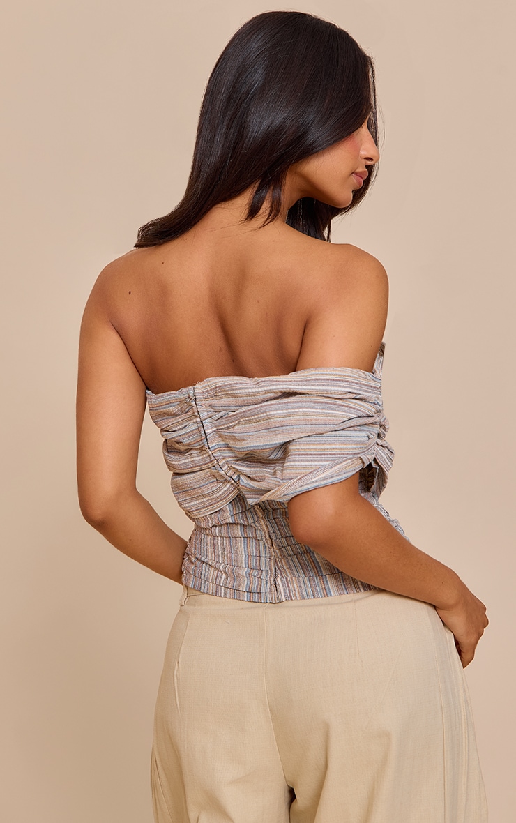Petite Top multicolore froncé à rayures et épaule unique image 2