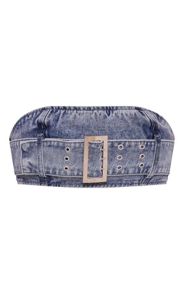 Vintage Belted Denim Bandeau Top