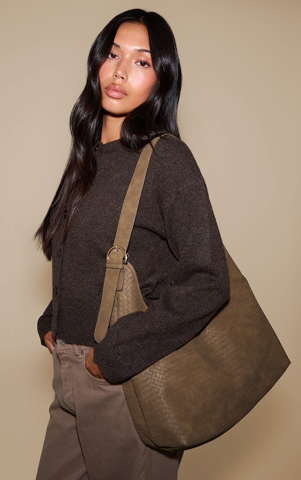 Olive Faux Suede Woven Shoulder Bag