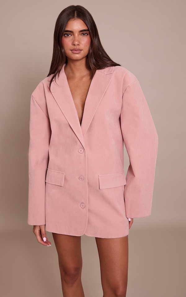 Robe blazer structurée en suédine rose