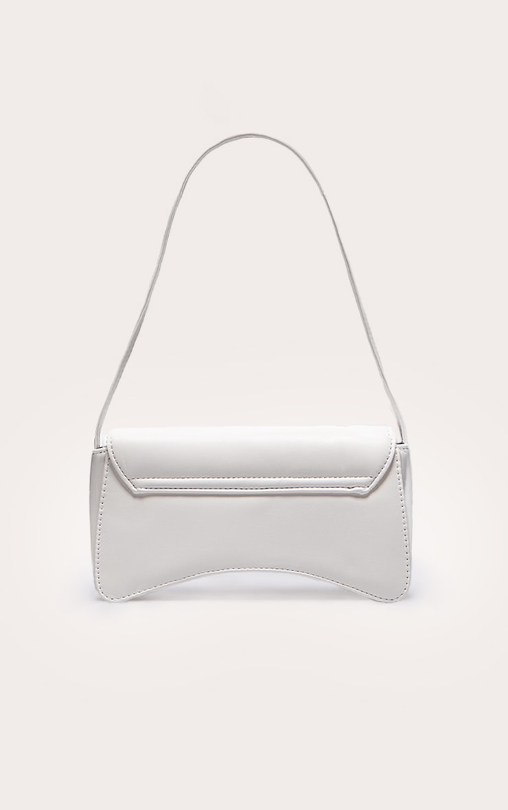 White PU Flap Over Baguette Shoulder Bag image 3