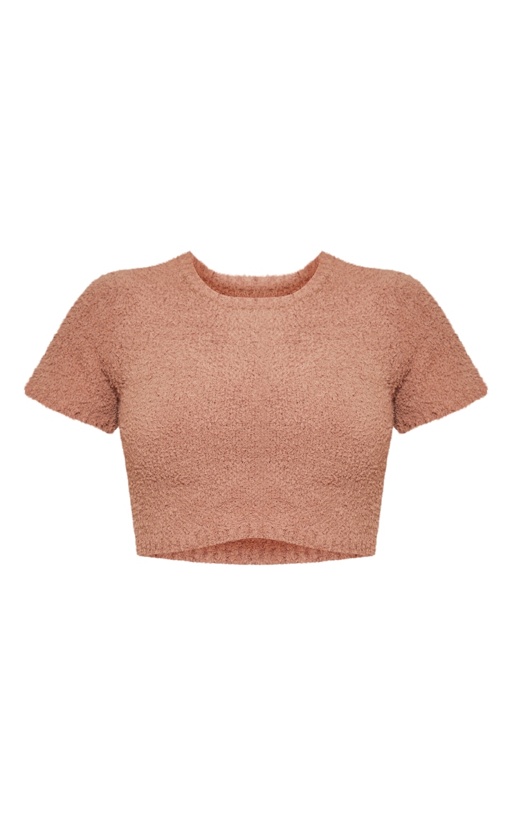 Brown Teddy Knit Short Sleeve Crop Top PrettyLittleThing SA