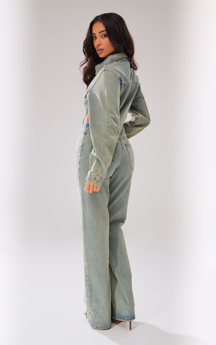 Petite Vintage Wash Denim Cut Out Jumpsuit image 2
