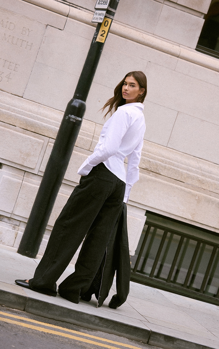 White Ruched Wrap Detail Long Sleeve Shirt image 2