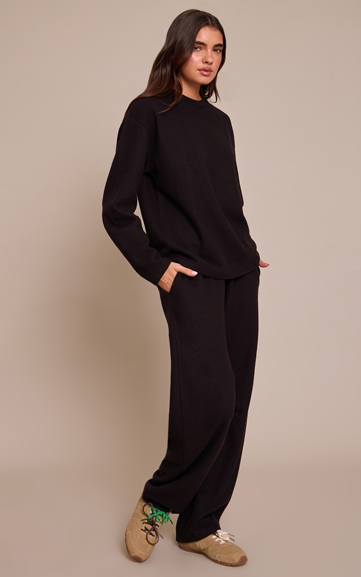 Pantalon droit brossé côtelé noir à pinces image 2