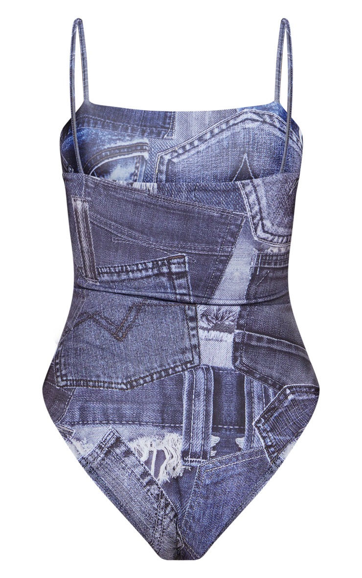 Blue Denim Print Swimsuit | Swimwear | PrettyLittleThing
