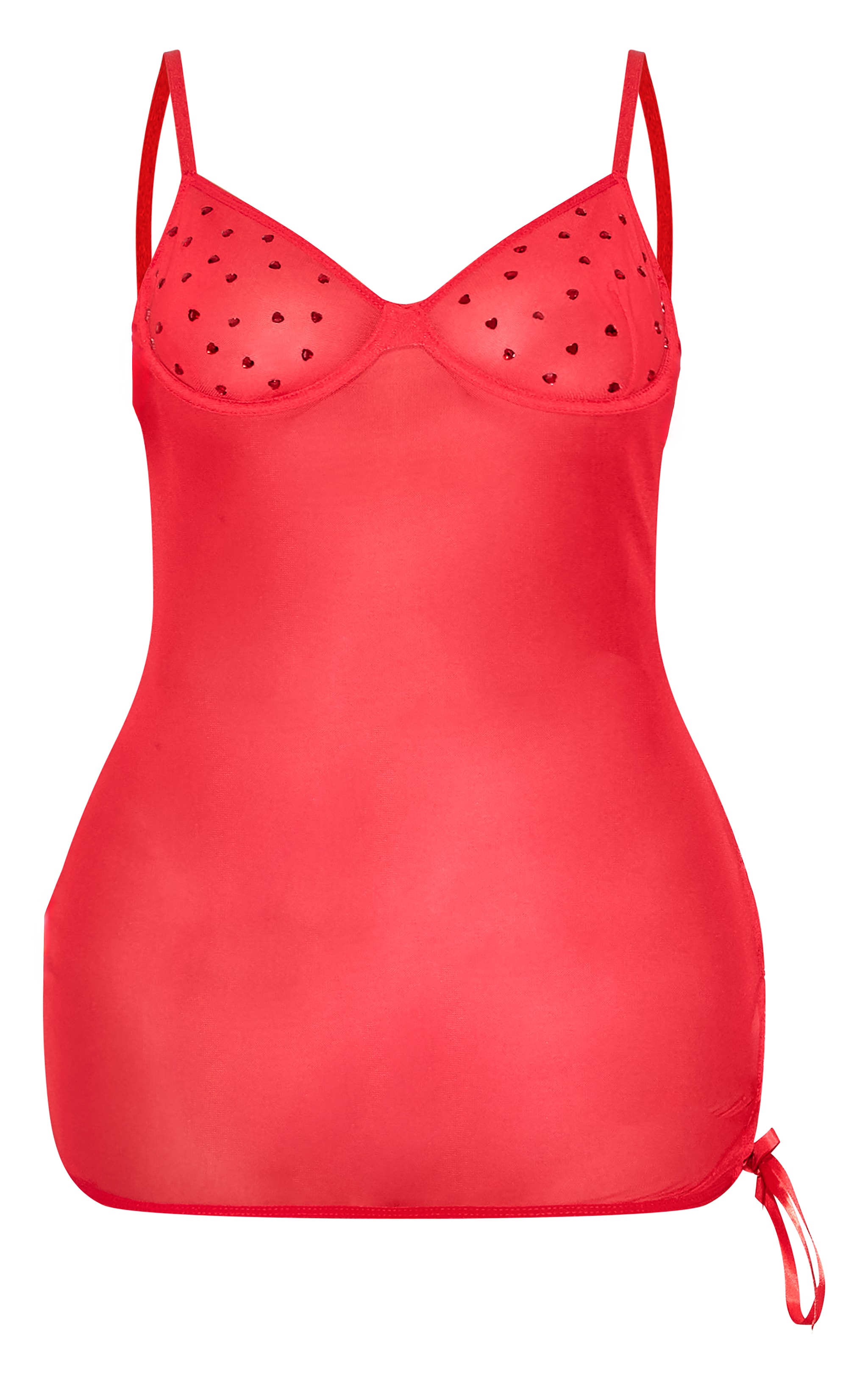 Plus Nuisette en mesh rouge lacée à armatures et strass en forme de coeurs image 5