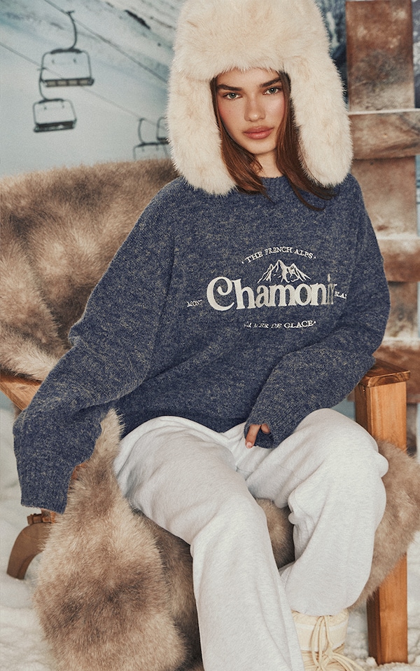 Blue Marl Chamonix Slogan Knitted Jumper