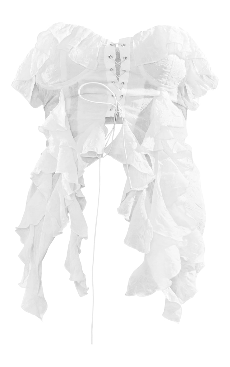 Cream Bandeau Chiffon Ruffle Lace Up Corset image 5