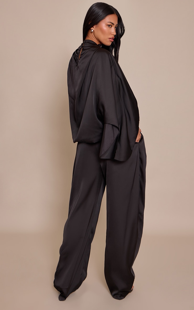 Black Satin Panel Detail Pants image 3