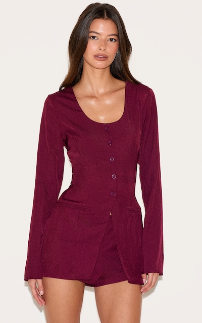 Combishort de tailleur bordeaux à col rond et boutons