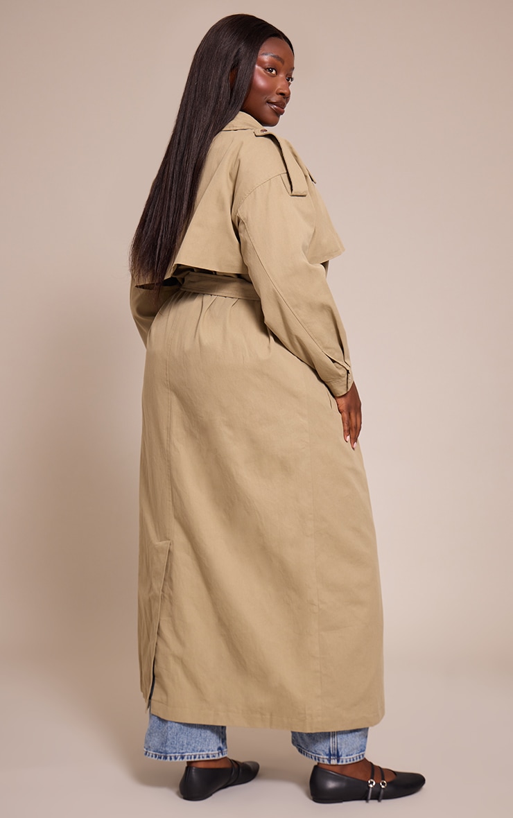 Plus Light Khaki Popper Detail Trench Coat image 2