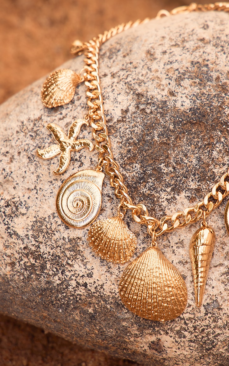 Gold Shell & Starfish Detail Statement Necklace image 4