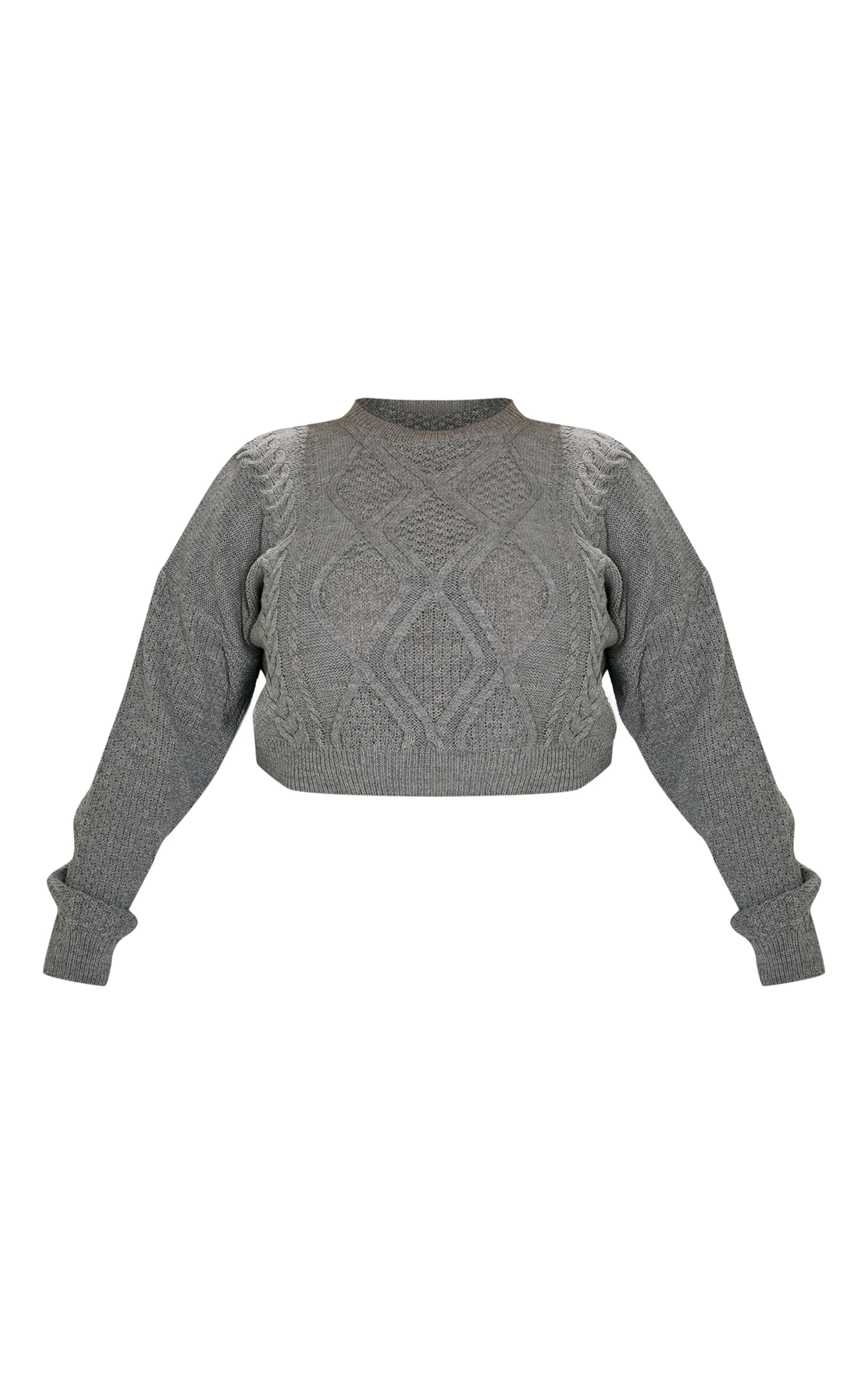 Plus Light Grey Cable Cropped Sweater image 5