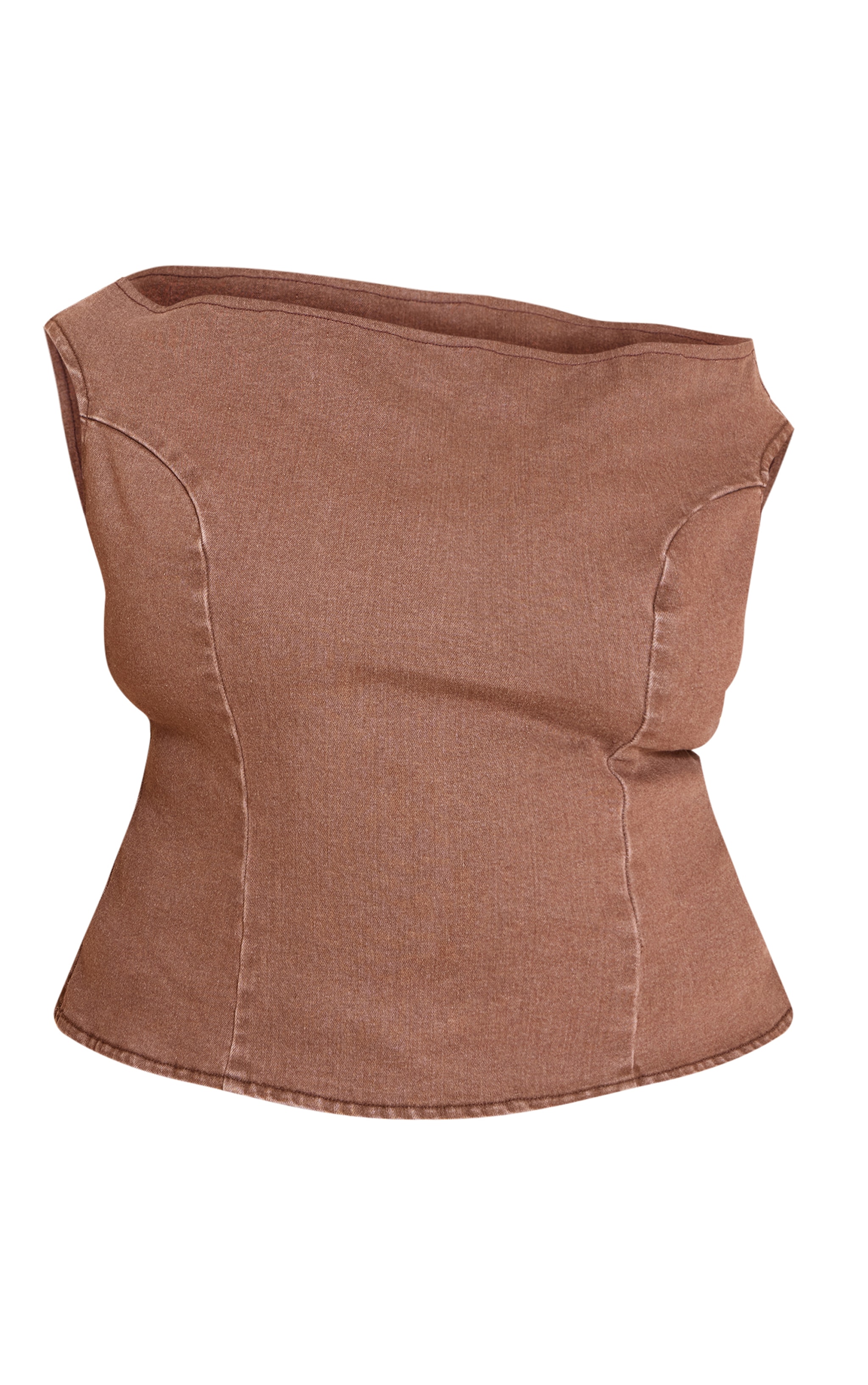 Plus Brown Off The Shoulder Stretch Denim Top image 5