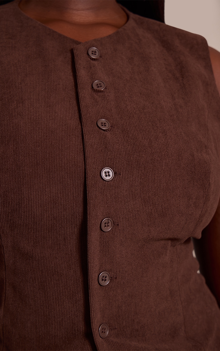 Plus Dark Brown Cord Tailored Waistcoat image 4