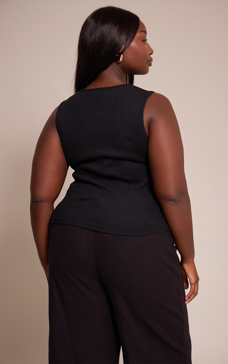 Plus Black Soft Touch Rib Square Neck Top image 2