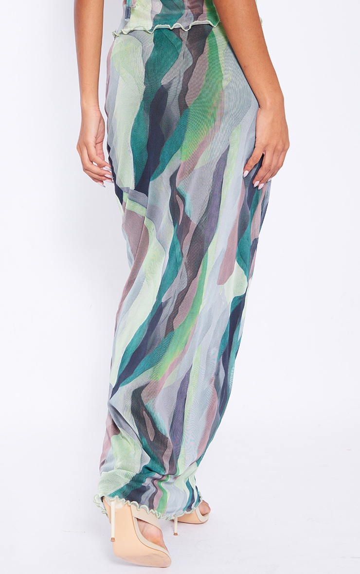 Mint Abstract Print Mesh Low Rise Midaxi Skirt image 3