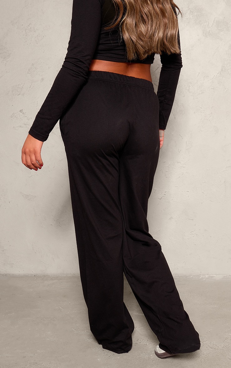 PRETTYLITTLETHING Black Branded Cotton Wide Leg Trousers image 3