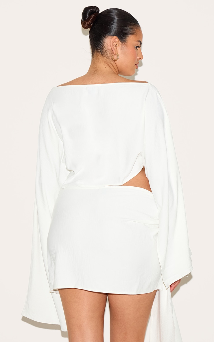 Plus Cream Floaty Woven Slash Neck Long Sleeve Top image 2