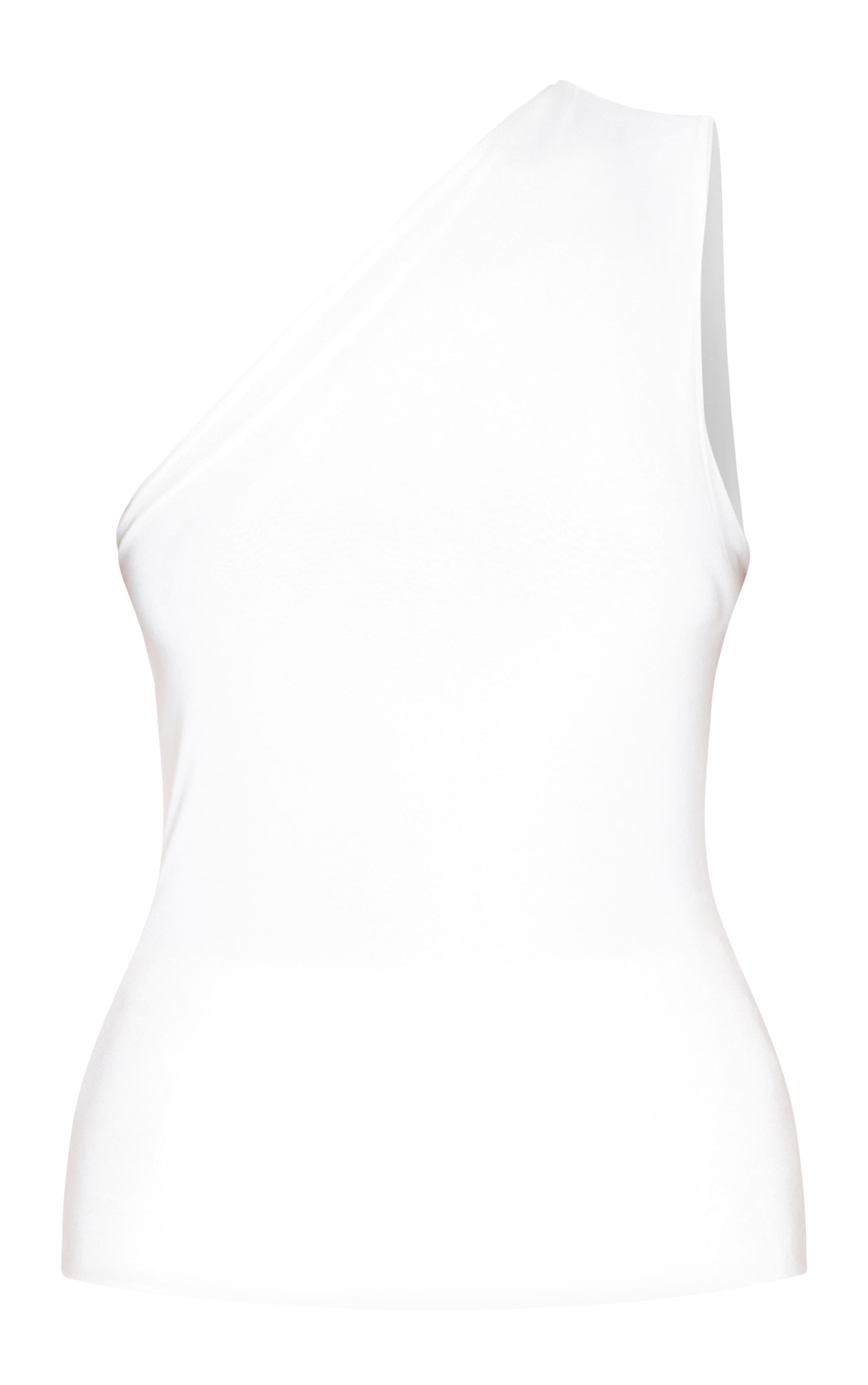 Cream Double Layer Slinky Back Detail One Shoulder Top image 5