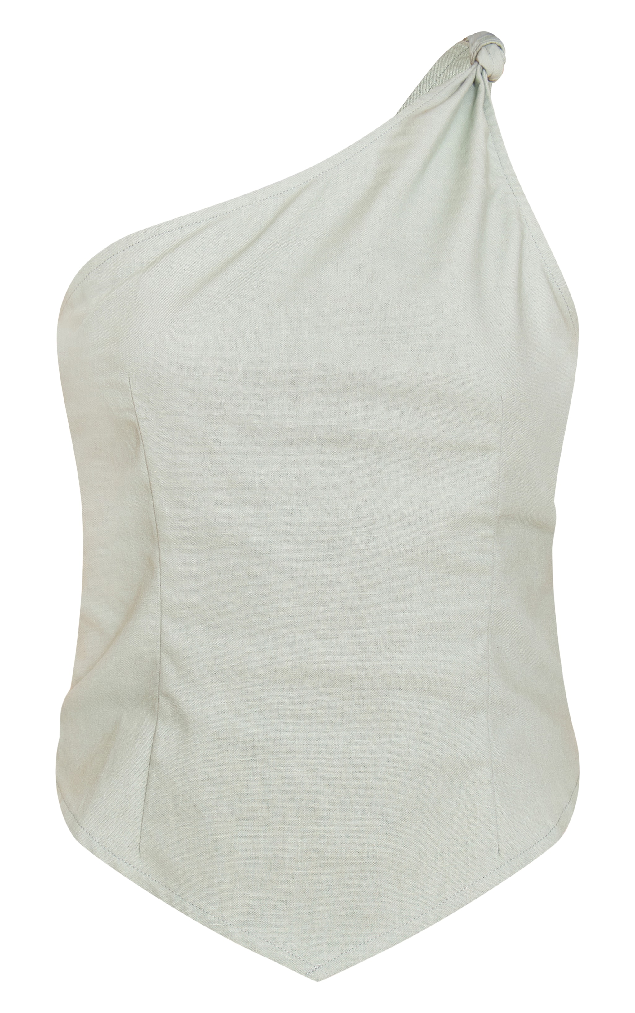 Sage Linen Look Neck Detail Long Top image 5