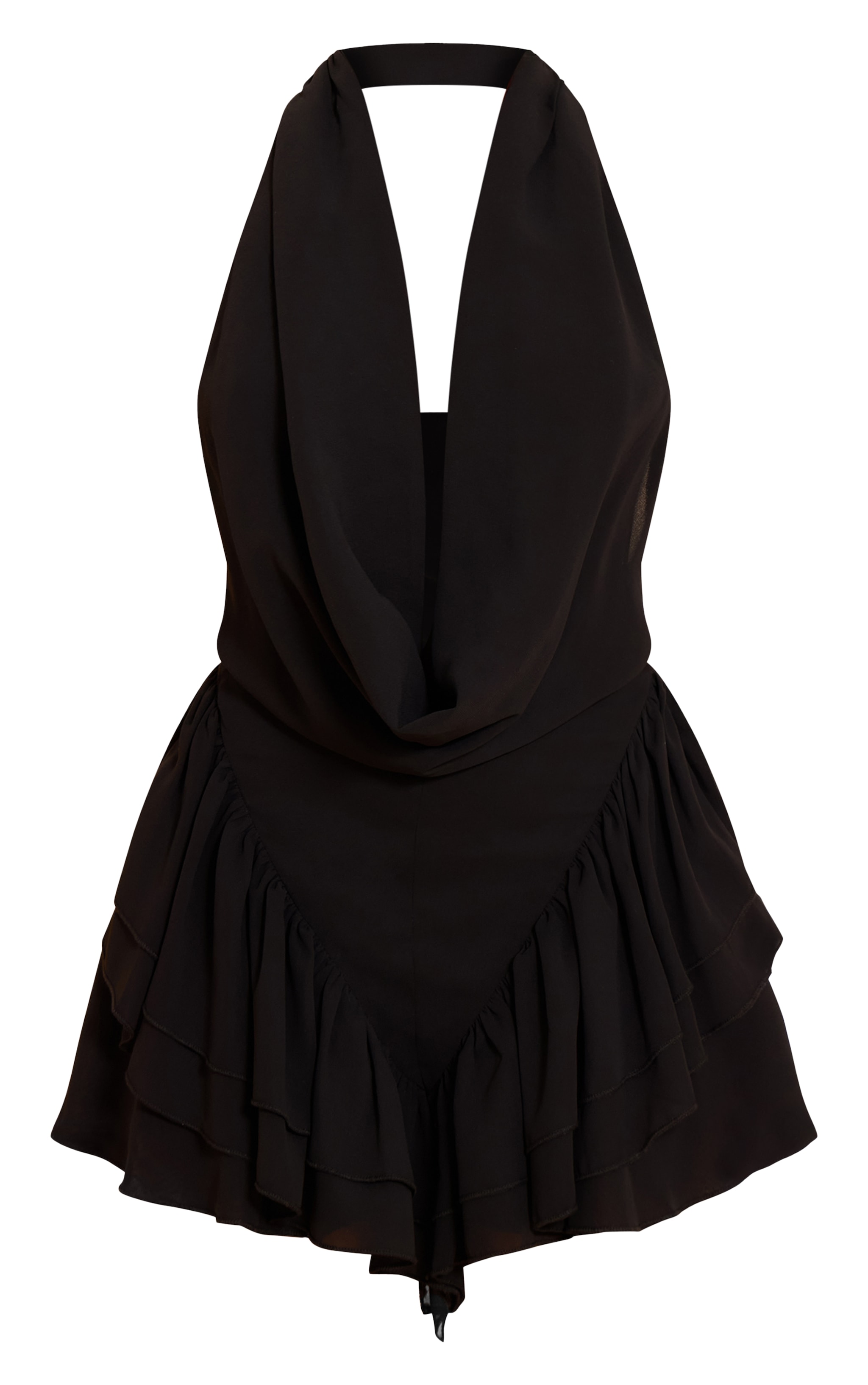 Black Chiffon Cowl Neck Frill Romper image 5