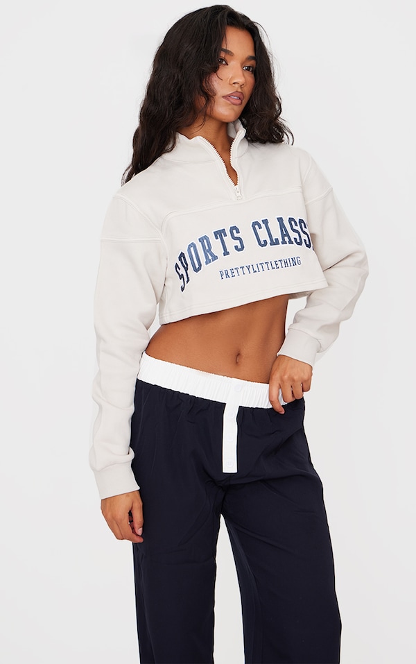 Stone Crop Half Zip Embroided Sweatshirt