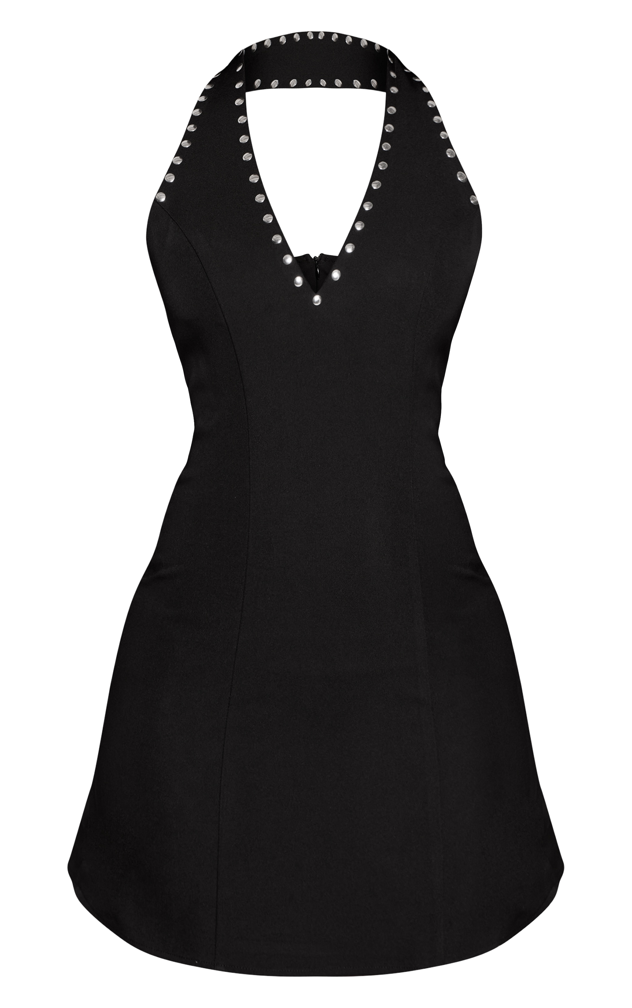 Petite Black Stud Detail Halterneck Mini Dress image 5