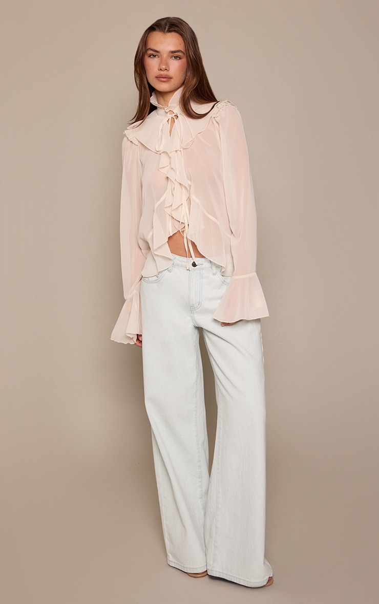 Butter Cream Chiffon Ruffle Tie Detail Blouse  image 3