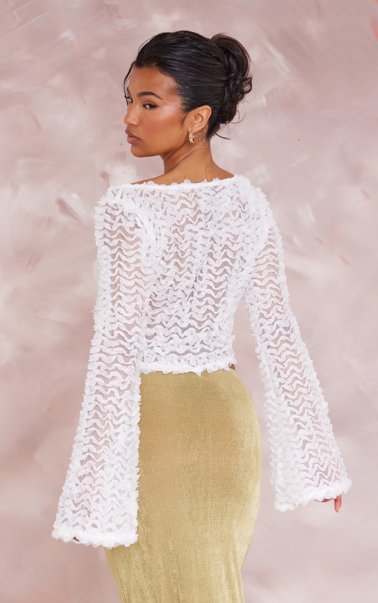 White Chiffon Ruffle Detail Flare Sleeve Blouse image 2